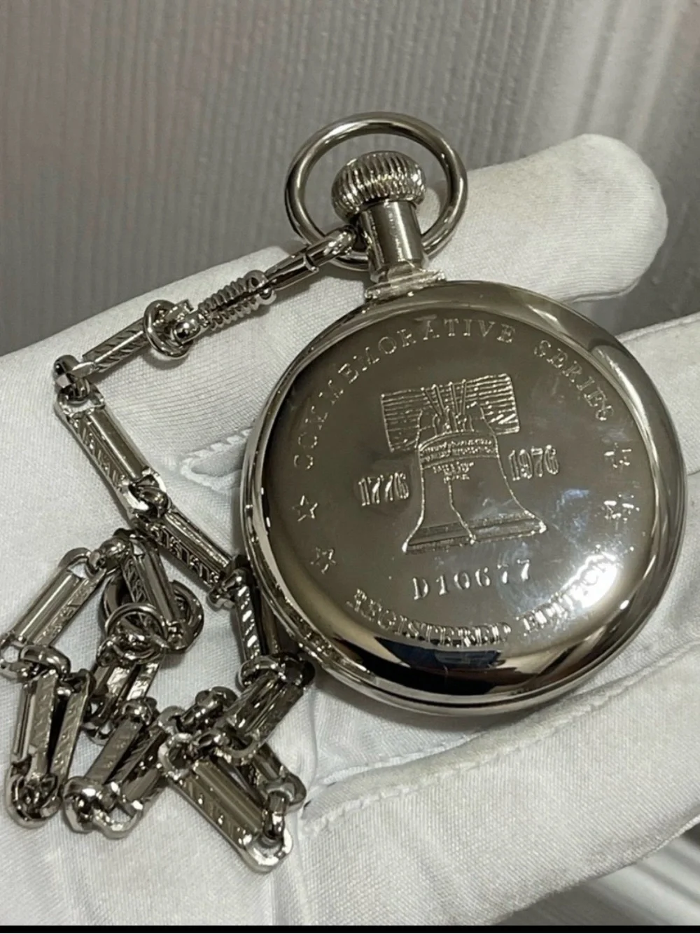 Disney Mickey Mouse Silver Pocket Watch with Red, Blue, Yellow Accents
